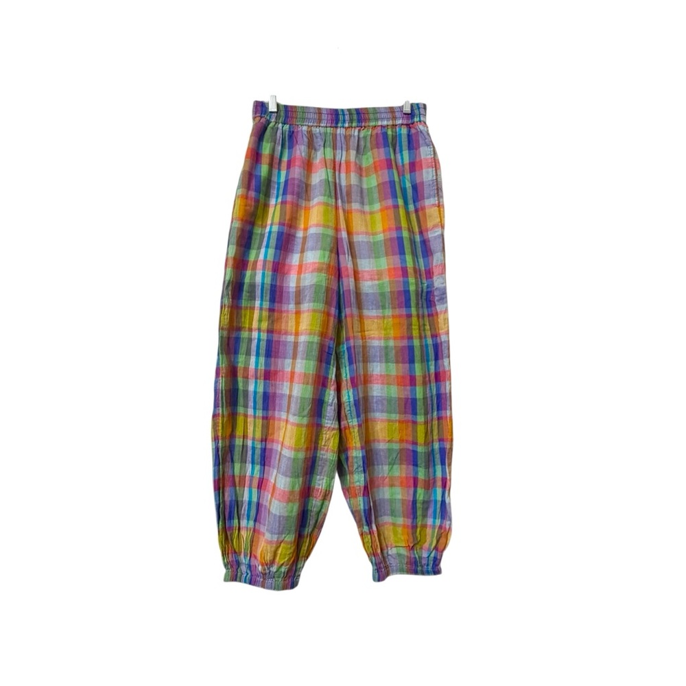 Free People Ticket To Paradise Multicolor Plaid Balloon Beach Pants - Picture 2 of 14